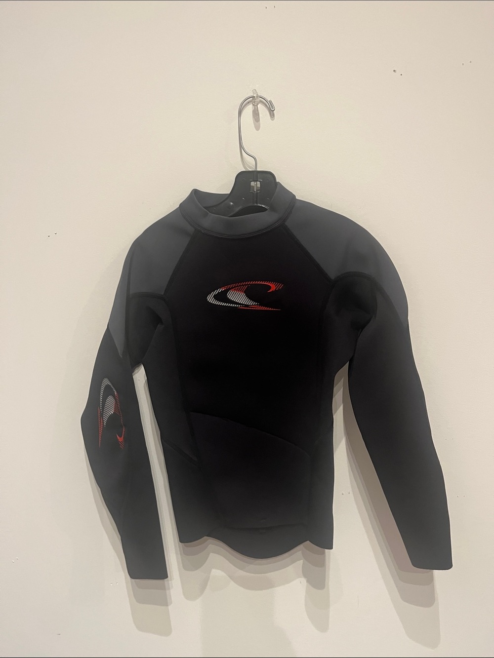 O'Neill Black and Gray Boys Swim Rash Guard with Red Logo